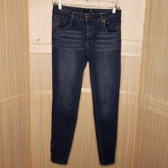 1822 Denim Womens Blue Skinny Ankle Jeans With Button Cuff Detail 6 - Picture 3 of 9
